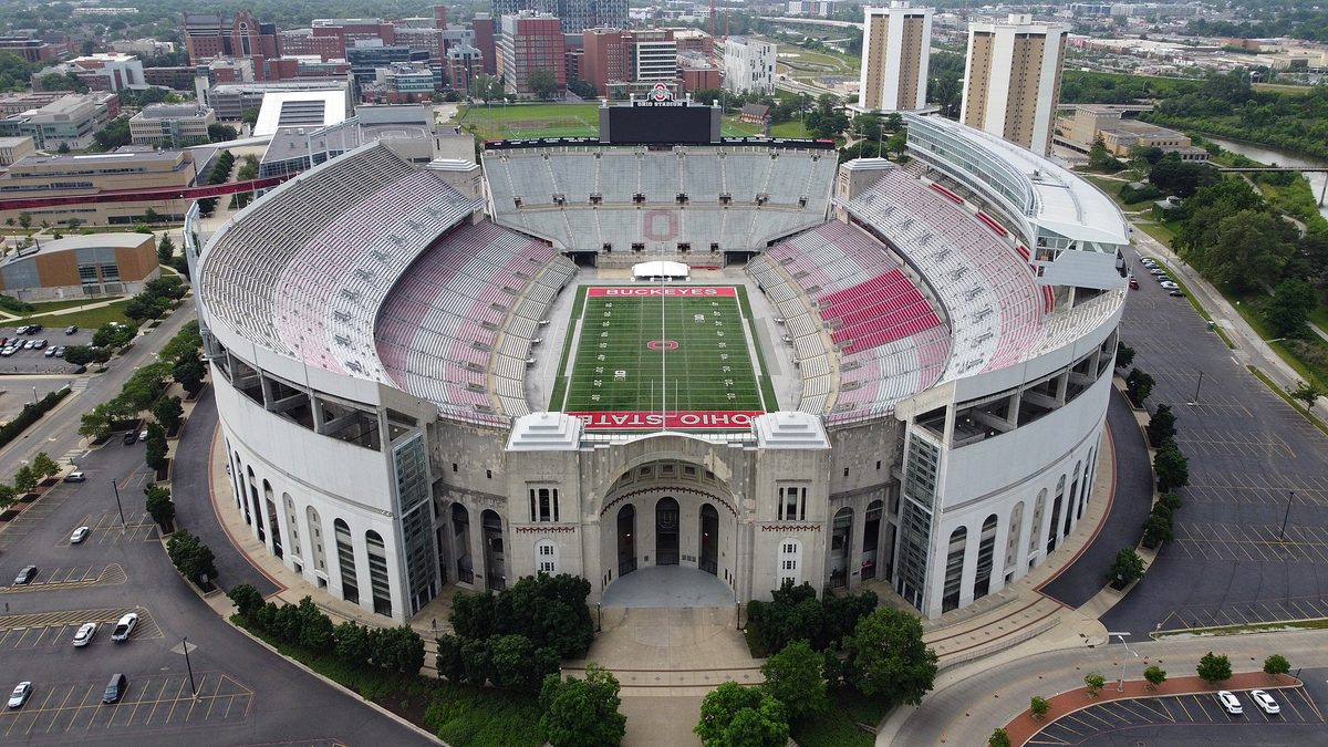 Aerial view of Ohio Stadium at Ohio State University in Columbus
